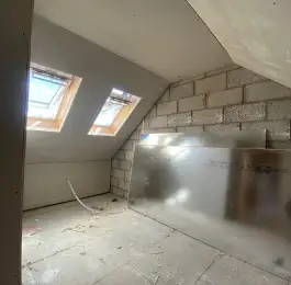 Full loft conversion boarded and skimmed in Stapleford for a small builder.
This included insulating all walls and ceilings to improve thermal efficiency.: Click Here To View Larger Image